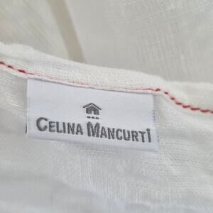 Celina Mancurti White Linen Scarf Lightweight Sheer Wrap Women OS Fringe Edges